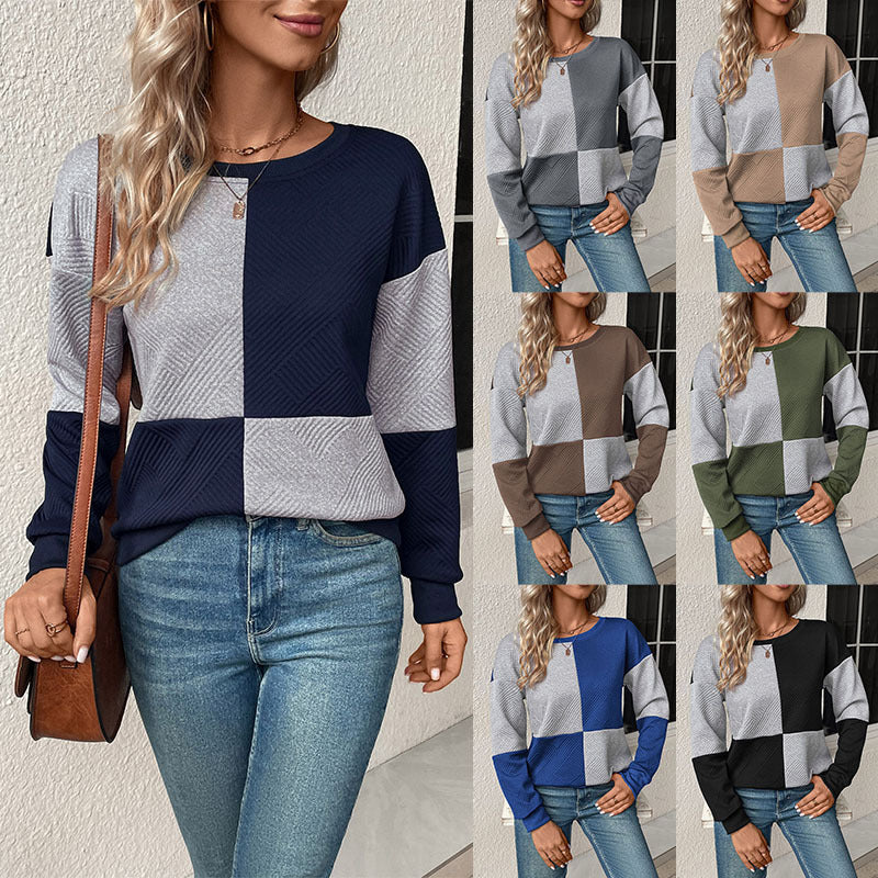 Casual Color-blocked Long Sleeve Crewneck Sweatshirt for Men